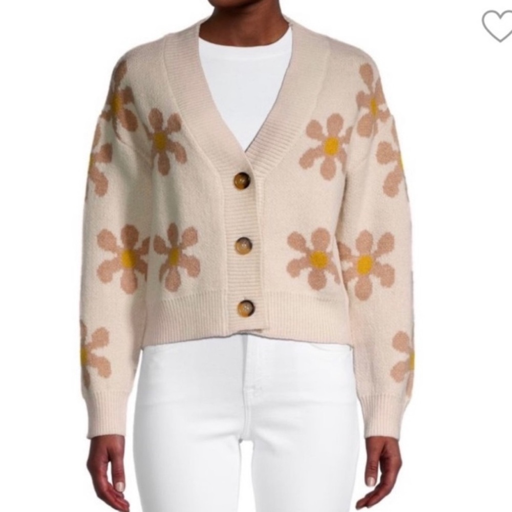 INDUSTRY Ivory Daisy Knit Cardigan Sweater Size Small